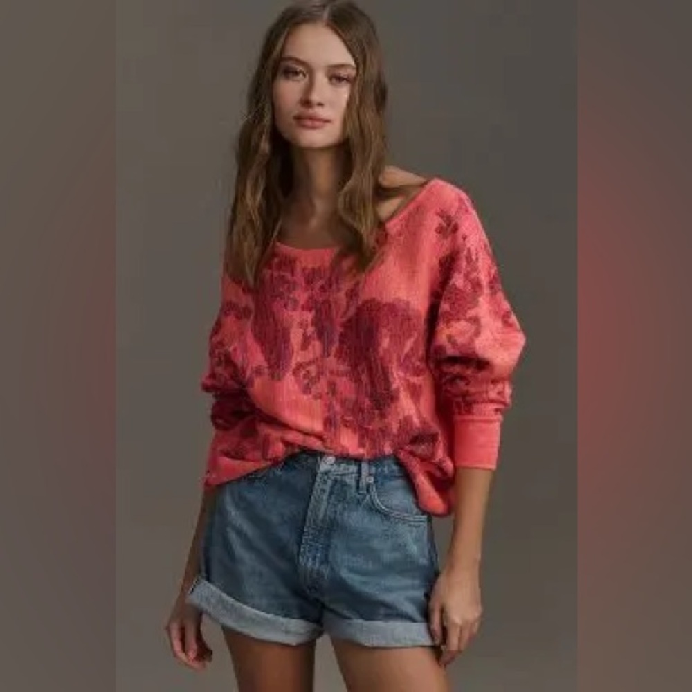 Anthropologie Daily Practice Pink and Red Hazy Daze Pull Over Sweater